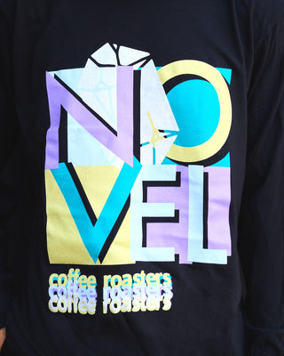 Black, cotton long sleeve novel coffee roasters shirt